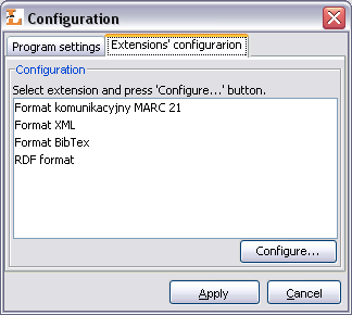 Configuration - Extensions' configuration tab