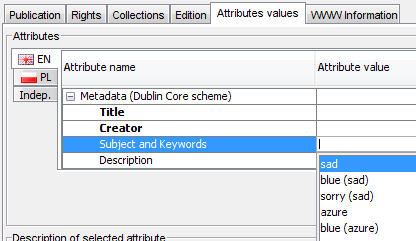 Attribute's values list shown by the autocomplete mechanism