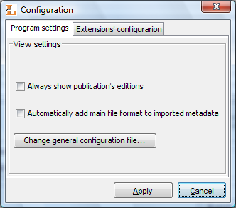 Application's configuration window