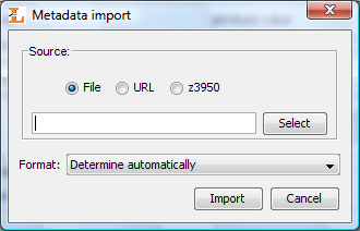 Metadata import dialog